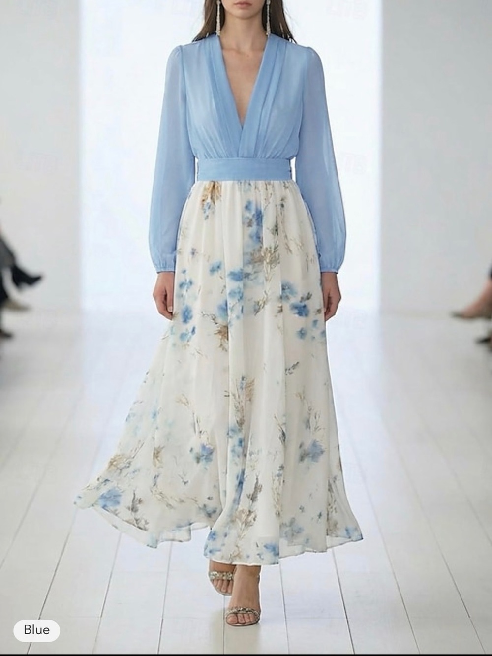 NWT Sheer Floral Long Sleeve, Long  Flowy Dress Size Sm